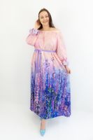 Różowo-fioletowa Sukienka Hiszpanka w Kwiaty Maxi UNI