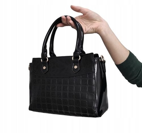 Torebka CZARNA Zestaw 3w1 Damska KLASYCZNA Lakierowana Prezent na Arena.pl