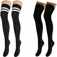 ZAKOLANÓWKI 2-PARY ZESTAW BAWEŁNIANE CZARNE Z PASKAMI KRYJĄCE DAMSKIE 39-41