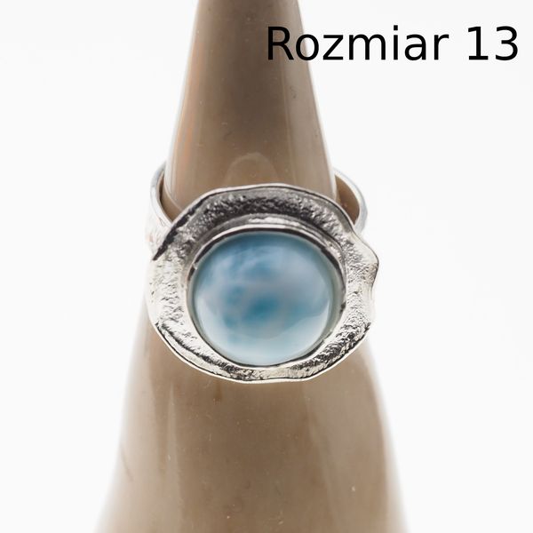 Pierścionek regulowany - okrągły Larimar w srebrze młotkowanym 13 (Średnica wewnętrzna 16,67 mm) +/- 2 rozmiary regulacji zdjęcie 5