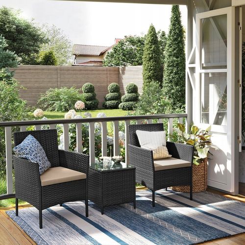 Zestaw mebli ogrodowych z technorattanu CZARNY TAUPE meble balkonowe na Arena.pl
