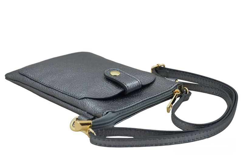 Mini torebka / etui ze skóry metalizowanej - Srebrna ciemna zdjęcie 4