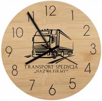 Bambusowy ZEGAR ścienny nadruk UV do biura TRANSPORT SPEDYCJA + nazwa firmy