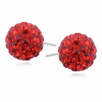 SREBRNE KOLCZYKI WKRĘTKI KULKI KULECZKI 10MM KRYSZTAŁKI CZERWONE CRYSTAL