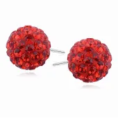SREBRNE KOLCZYKI WKRĘTKI KULKI KULECZKI 10MM KRYSZTAŁKI CZERWONE CRYSTAL