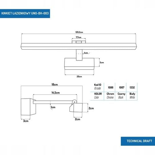 KINKIET LED ŁAZIENKOWY NAD LUSTRO LAMPA 22W 120cm CHROM LED IP44 na Arena.pl