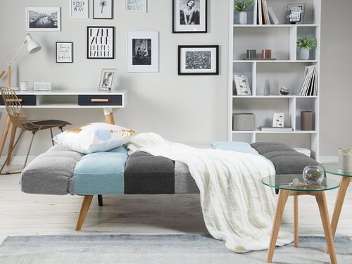 SOFA TAPICEROWANA PATCHWORK NIEBIESKA DO SALONU EKSKLUZYWNA na Arena.pl