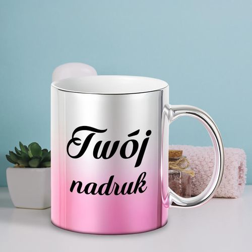 Kubek platerowany z Twoim nadrukiem - srebrno-różowy gradient na Arena.pl