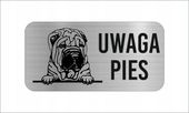 GRAWER Tabliczka nierdzewna laminat 20x10 UWAGA PIES Shar pei