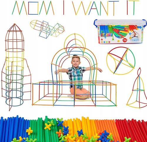 Klocki Konstrukcyjne Słomki Patyczki do Budowania Zestaw XL 800 elementów na Arena.pl