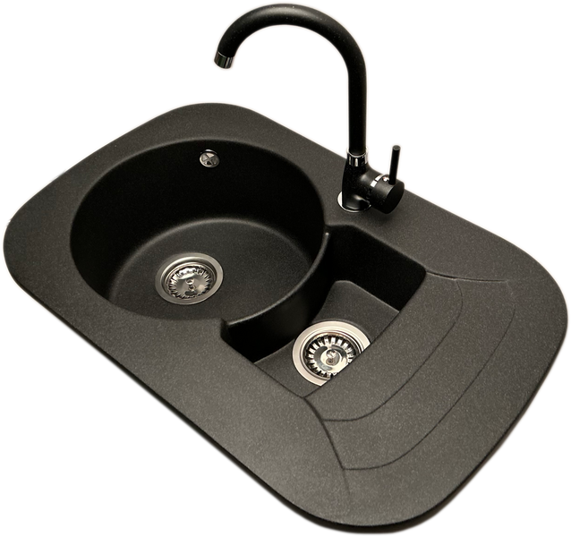 copy of Zlewozmywak 1,5 komorowy z ociekaczem VIGEN  grafit z lewym ociekaczem + bateria NOON zdjęcie 2