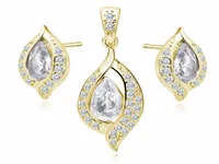 KLASYCZNY POZŁACANY SREBRNY KOMPLET ŁEZKI KROPLE MARKIZY BIAŁE CYRKONIE