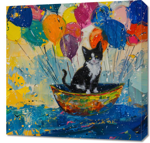 Obraz 60x60cm Kot na Łodzi zdjęcie 1