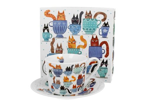 FILIŻANKA ZE SPODKIEM DUO KOTY W FILIŻANKACH NA PREZENT 230 ML na Arena.pl
