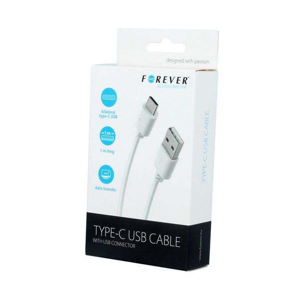 Kabel biały USB ładowarka Forever USB-C 1,0 m 2A zdjęcie 1