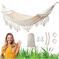 HAMAK OGRODOWY BRAZYLIJSKI BOHO BEŻOWY KEMPINGOWY HUŚTAWKA MOCNA 150 KG