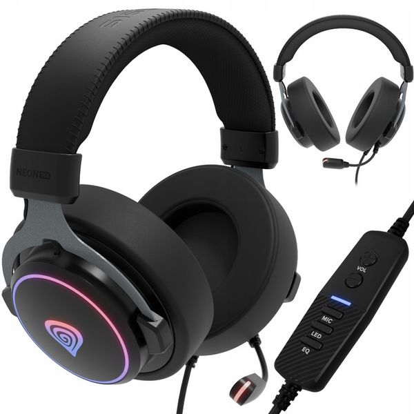 Słuchawki 7.1 GENESIS Neon 764 RGB z Mikrofonem PC/PS4/PS5/Android Czarne zdjęcie 1