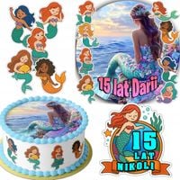 ZESTAW OPŁATEK NA TORT 20CM + 16 POSTACI - SYRENA + IMIĘ 15CM 18CM
