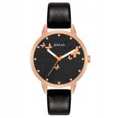 Zegarek DAMSKI Ekoskóra WYGODNY Czytelny ELEGANCKI Motylki CZARNY