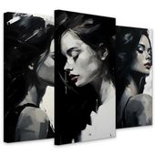 3x Obraz Na Płótnie TRYPTYK Kobiece PORTRETY Czerwone Usta 50cm x 100cm