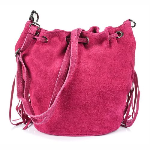 VERA PELLE torebka zamszowa listonoszka boho z ćwiekami V418 fuksja na Arena.pl