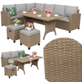 zestaw ogrodowy wypoczynkowy narożnik stół pufy meble ogrodow