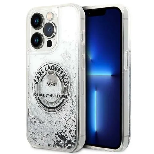 Etui Karl Lagerfeld Liquid Glitter RSG na iPhone 14 Pro - srebrne na Arena.pl