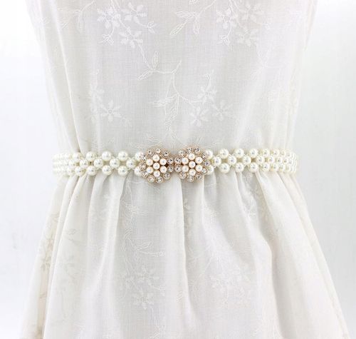 Perłowy Pasek Damski Wąski Elastyczny Perły Biały na Arena.pl