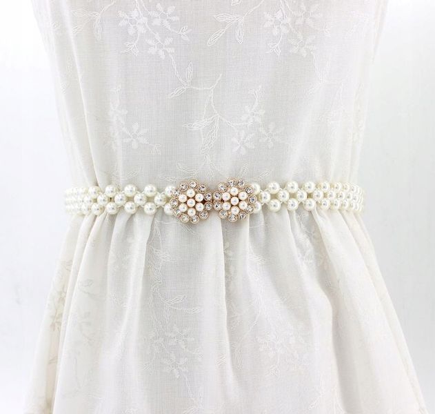 Perłowy Pasek Damski Wąski Elastyczny Perły Biały zdjęcie 5