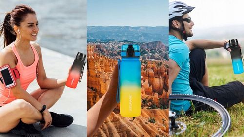 BUTELKA NA WODĘ 1L TRITAN Bidon z miarką motywacyjną niebiesko-turkusowy na Arena.pl