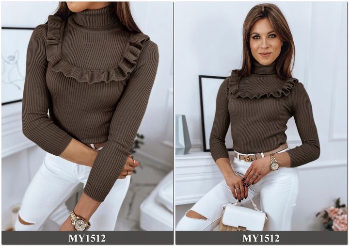 PRĄŻKOWANY SWETER DAMSKI GOLF KOLORY ox127 UNI zdjęcie 9