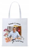 Mateusz Morawiecki Pis Torba Eco Biała Shopper Z Nadrukiem Ze Zdjęciem