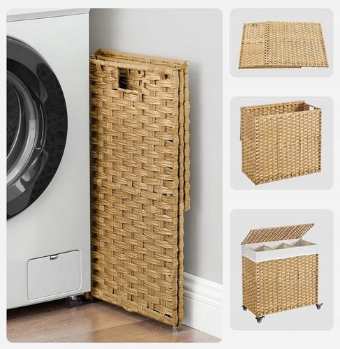 Kosz NA PRANIE pojemnik RATTAN naturalny NA KÓŁKACH 3 PRZEGRÓDKI 140L na Arena.pl