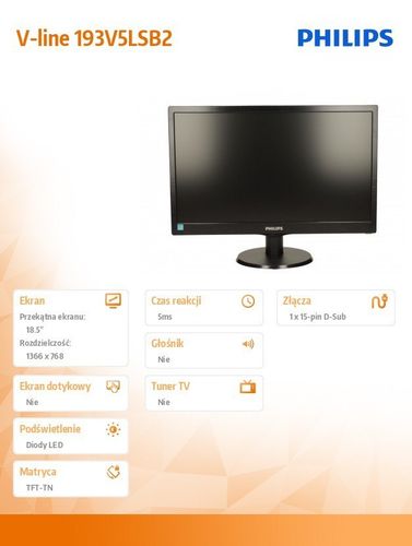 Philips 18.5'' 193V5LSB2/10 LED Czarny na Arena.pl