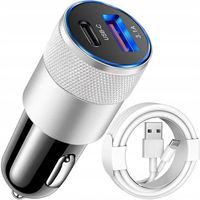 SZYBKA ŁADOWARKA SAMOCHODOWA + KABEL USB USB-C DO GNIAZDA ZAPALNICZKI