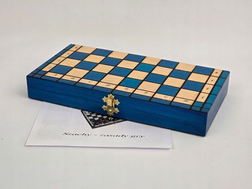TURKUSOWE Szachy drewniane Królewskie 31x31 we wkładce PRODUCENT na Arena.pl