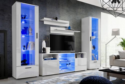 Pan Igiełka Szafka RTV LED Czarny Biały Dąb Wotan Połysk Mat  Blue LEDs na Arena.pl