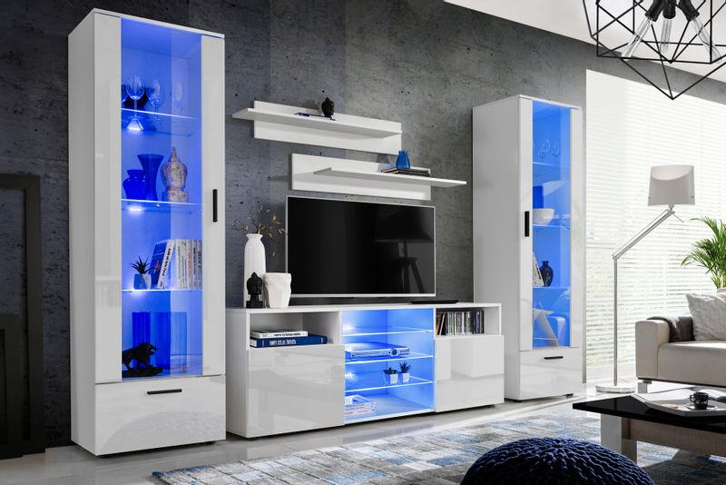 Pan Igiełka Szafka RTV LED Czarny Biały Dąb Wotan Połysk Mat  Blue LEDs zdjęcie 12