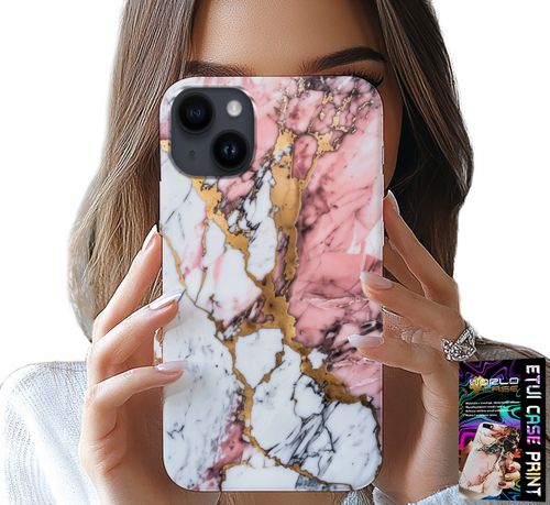 ETUI DO IPHONE 15 - RÓŻOWO BIAŁY MARMUREK, KAMIENNE WZORY na Arena.pl