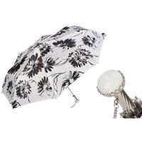Luksusowy Parasol Pasotti Czarno-Białe Kwiaty Kryształ Handmade Włochy