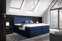 Nowoczesne łóżko kontynentalne z topperem do sypialni  HAVANA granatowe 200x200