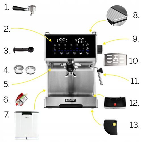 Ekspres ciśnieniowy Kolbowy Yoer 20bar 1350W +Spieniacz mleka +THERMOBLOCK na Arena.pl