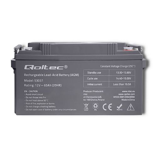 Qoltec Akumulator AGM  | 12V | 65Ah  | max 780A na Arena.pl