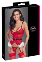 cottelli lingerie x-mas basque s/m - czerwony komplet z koronką i piorami