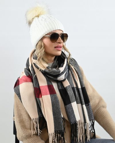 Czapka Damska Z Pomponem Zimowa kremowa Ciepła czapka z polarem PL - ECRU na Arena.pl