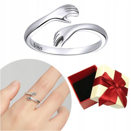 PIERŚCIONEK DŁONIE UŚCISK srebro 925 regulowany srebrny przytulenie pr. 925 na Arena.pl