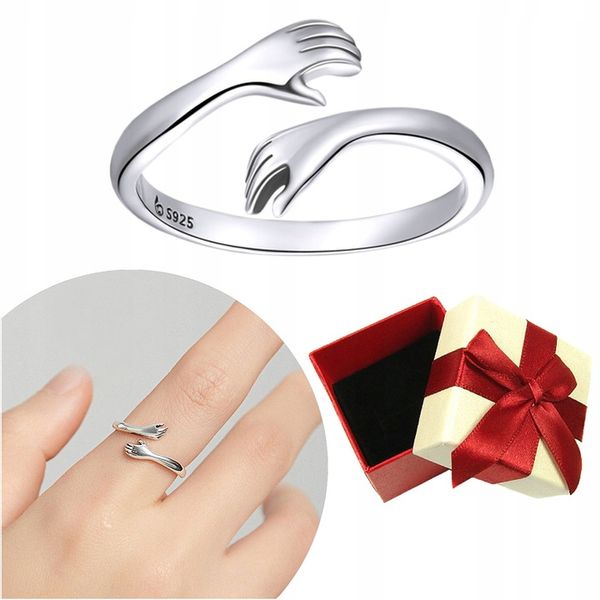 PIERŚCIONEK DŁONIE UŚCISK srebro 925 regulowany srebrny przytulenie pr. 925 zdjęcie 11