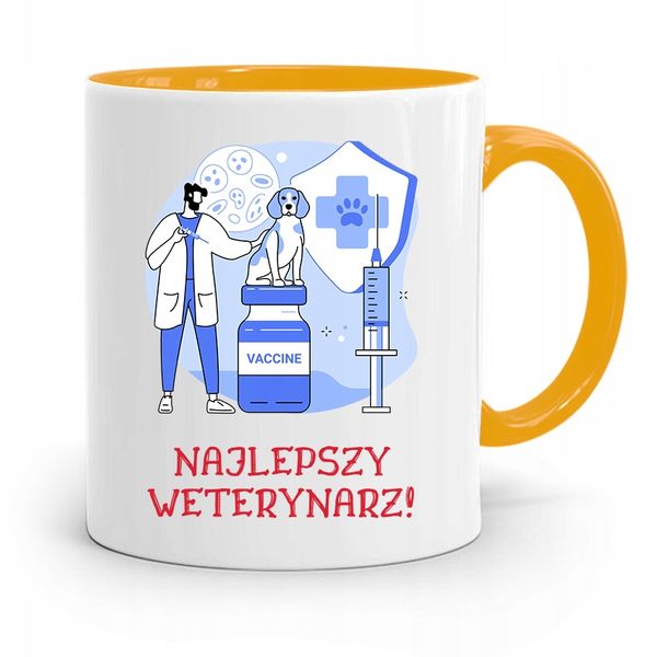 Kubek Żółty Weterynarza Najlepszy Weterynarz! Z Nadrukiem Ze Zdjęciem zdjęcie 1