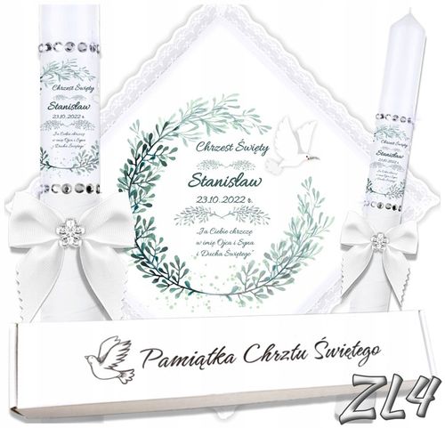 Biała szatka i świeca do chrztu ECO imię i data BOHO gromnica pudełko na Arena.pl