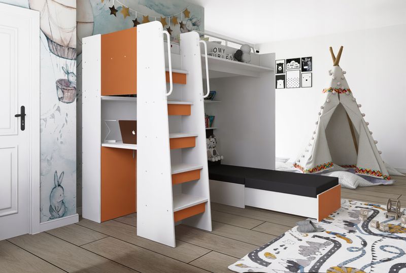 Łóżko piętrowe JSM7 z sofą i biurkiem biały mat + materac Cezar K1 zdjęcie 6